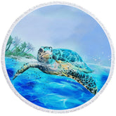 Lofaris Blue Ocean Sea Turtle Summer Vibe Round Beach Towel